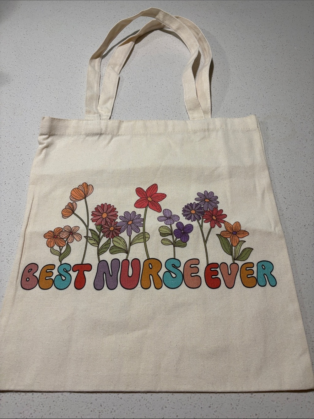 Cream Floral 'Best Nurse Ever' Canvas Tote Bag